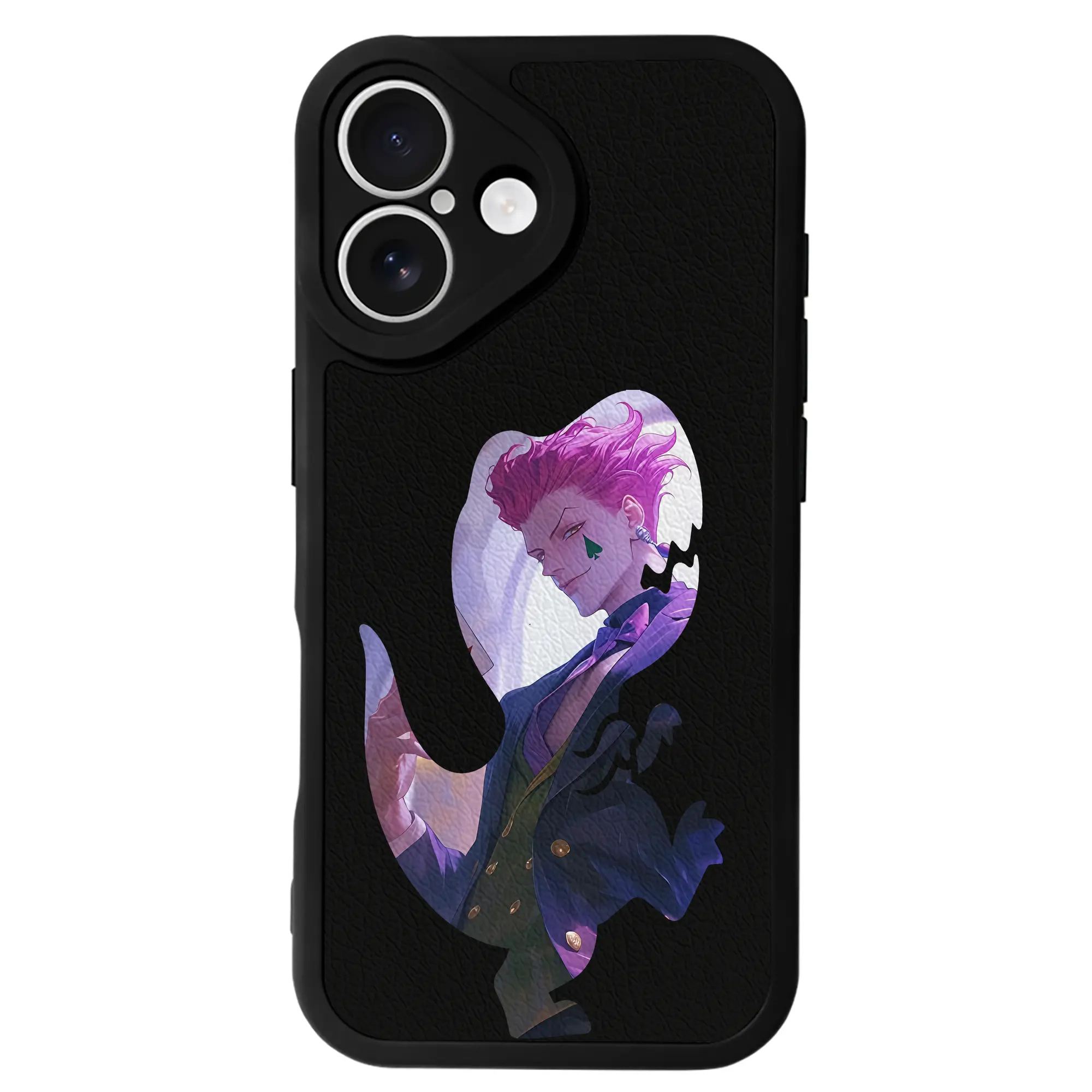 ハンター×ハンター グッズ ヒソカ＝モロウ - IPhone 16シリーズ対応 ・ シリコンスマホケース ・ レザー調 ・ 高精度フィット ・ 耐衝撃 ・ ワイヤレス充電対応 ・ 精密カット